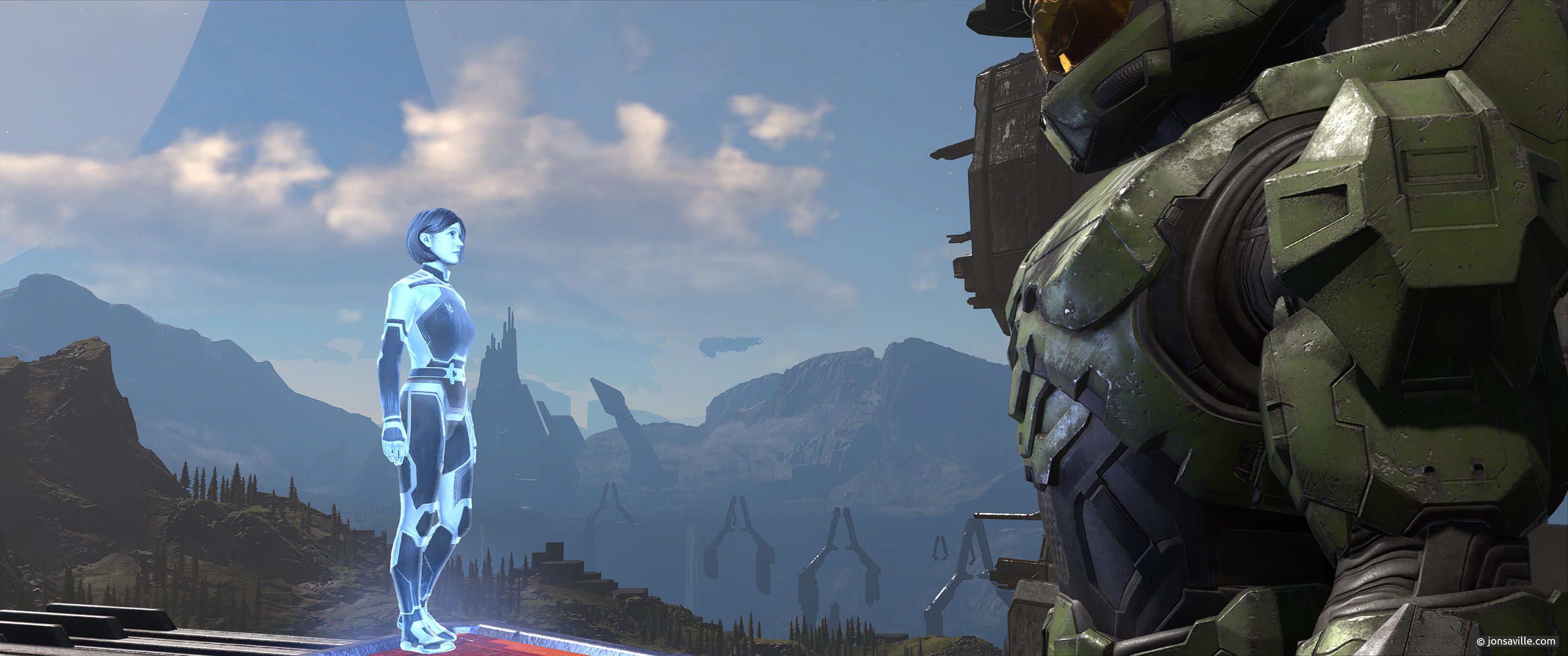 Halo Infinite - Master Chief and the Weapon stand on Zeta Halo